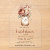 Terracotta Floral Mason Jar Bridal Shower アクリル招待状 (正面)