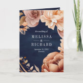 Terracotta Floral Mason Jar Navy QR Code Wedding 招待状 (正面)