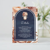 Terracotta Floral Mason Jar Navy Wedding Details エンクロージャーカード (スタンド正面)