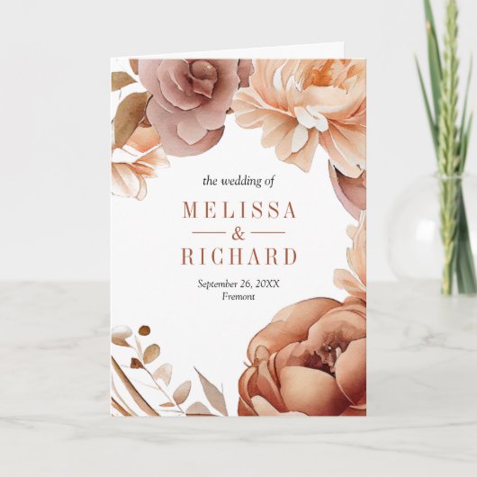 Terracotta Floral Mason Jar QR Code Wedding 招待状 (正面)