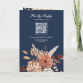 Terracotta Floral Navy Blue QR Code Wedding 招待状 (裏面)
