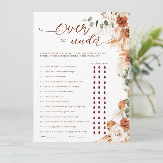 Terracotta Floral Over or Under Bridal Shower Game (スタンド正面)