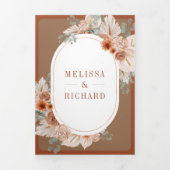 Terracotta Floral Pampas Beige Tan QR Code Wedding 三つ折り招待状 (カバー)