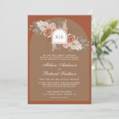 Terracotta Floral Pampas Beige Tan QR Code Wedding 招待状 (スタンド正面)