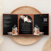 Terracotta Floral Pampas Black QR Code Wedding 三つ折り招待状