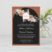 Terracotta Floral Pampas Black QR Code Wedding 招待状 (スタンド正面)