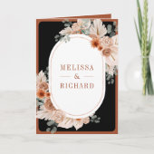 Terracotta Floral Pampas Black QR Code Wedding 招待状 (正面)