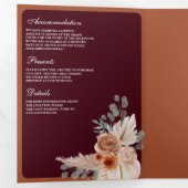 Terracotta Floral Pampas Burgundy QR Code Wedding 三つ折り招待状 (内部最初)