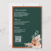 Terracotta Floral Pampas Emerald QR Code Wedding 招待状 (裏面)