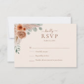 Terracotta Floral Pampas Grass Wedding RSVP Card (正面)