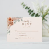Terracotta Floral Pampas Grass Wedding RSVP Card (スタンド正面)