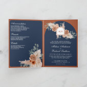 Terracotta Floral Pampas Navy Blue QR Code Wedding 招待状 (内部)