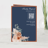 Terracotta Floral Pampas Navy Blue QR Code Wedding 招待状 (裏面)