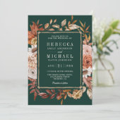 Terracotta Floral Photo QR Code Emerald Wedding 招待状 (スタンド正面)