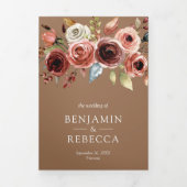 Terracotta Floral QR Code Beige Tan Wedding 三つ折り招待状 (カバー)