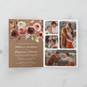 Terracotta Floral QR Code Beige Tan Wedding 招待状 (内部)