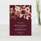 Terracotta Floral QR Code Burgundy Wedding 招待状 (正面)