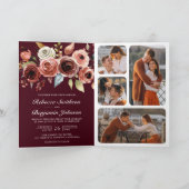 Terracotta Floral QR Code Burgundy Wedding 招待状 (内部)