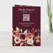 Terracotta Floral QR Code Burgundy Wedding 招待状 (裏面)