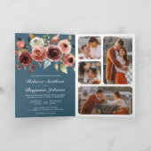 Terracotta Floral QR Code Dusty Blue Wedding 招待状 (内部)