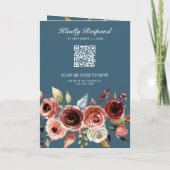 Terracotta Floral QR Code Dusty Blue Wedding 招待状 (裏面)