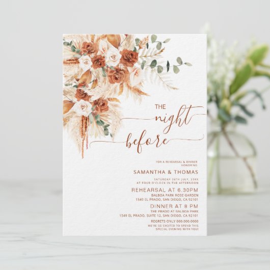 Terracotta floral Rehearsal Dinner Night Before 招待状 (スタンド正面)