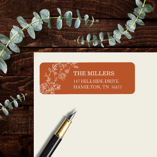 Terracotta Floral Rustic Elegant Return Address ラベル