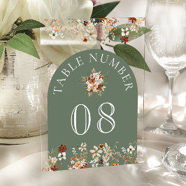 Terracotta Floral Sage Green Acrylic Table Number アクリル招待状