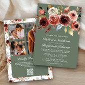 Terracotta Floral Sage Green QR Code Wedding 招待状