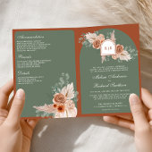 Terracotta Floral Sage Green QR Code Wedding 招待状