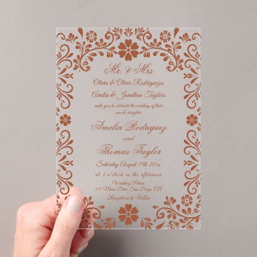 Terracotta Floral Timeless Wedding アクリル招待状 (インサイチュ (ポータブル))