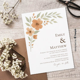 Terracotta Floral Watercolor Wedding Invitation 招待状