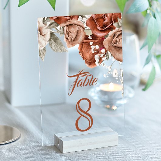 Terracotta Floral Wedding Acrylic Table Number アクリル招待状