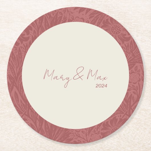 Terracotta Floral Wedding Coaster ラウンドペーパーコースター (正面)