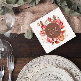 Terracotta Floral Wedding Cocktail Napkin スタンダードカクテルナプキン