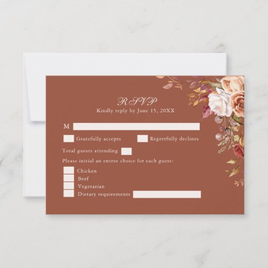 Terracotta Floral Wedding RSVP Card Fall Boho (正面)