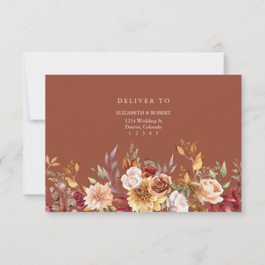 Terracotta Floral Wedding RSVP Card Fall Boho (裏面)