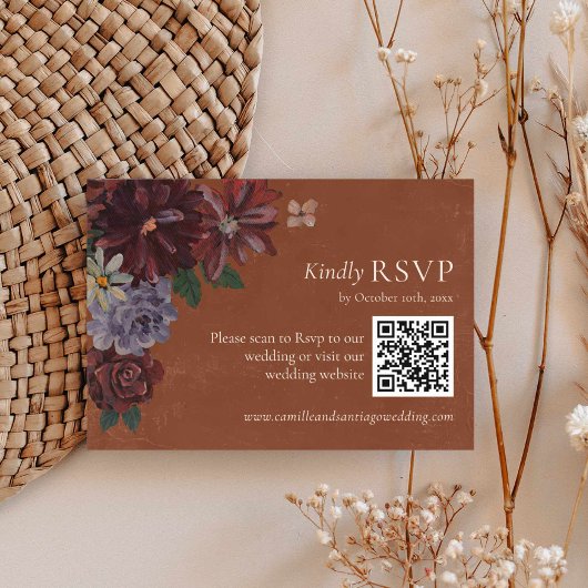 Terracotta Floral Wedding RSVP QR Code