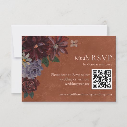 Terracotta Floral Wedding RSVP QR Code (正面)
