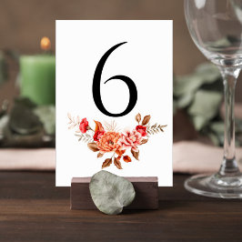 Terracotta Floral Wedding Table Number Card テーブルナンバー