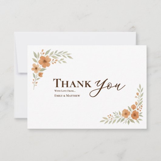 Terracotta Floral Wedding Thank You Card (正面)