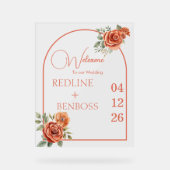 Terracotta Floral Wedding Welcome アクリルサイン (正面)