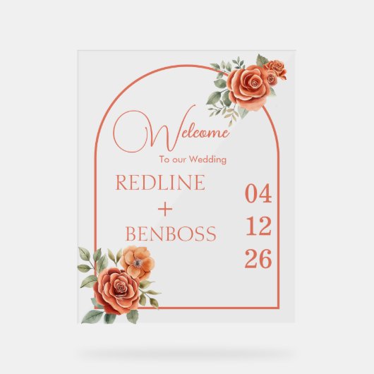 Terracotta Floral Wedding Welcome アクリルサイン (正面)