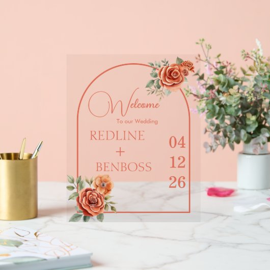 Terracotta Floral Wedding Welcome アクリルサイン (ウェディング)