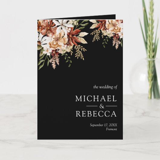 Terracotta Floral Wildflower Black Wedding 招待状 (正面)