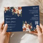 Terracotta Floral Wildflower Navy Blue Wedding 招待状