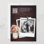 Terracotta Floral Wood Photo QR Code Wedding セーブザデート (裏面)