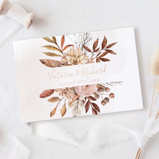 Terracotta Flowers Boho Autumn Foliage Wedding ゲストブック