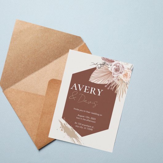 Terracotta Geometric Boho Wedding Invitation 招待状