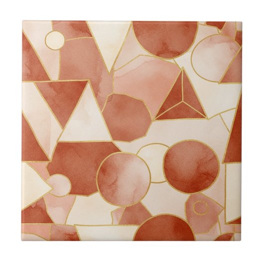 Terracotta Geometric - Gold Line Art Mosaic (1) タイル (正面)